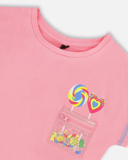 DEUX PAR DEUX DEUX PAR DEUX LITTLE GIRL'S ORGANIC COTTON TEE WITH PRINT AND KNOT CANDY PINK