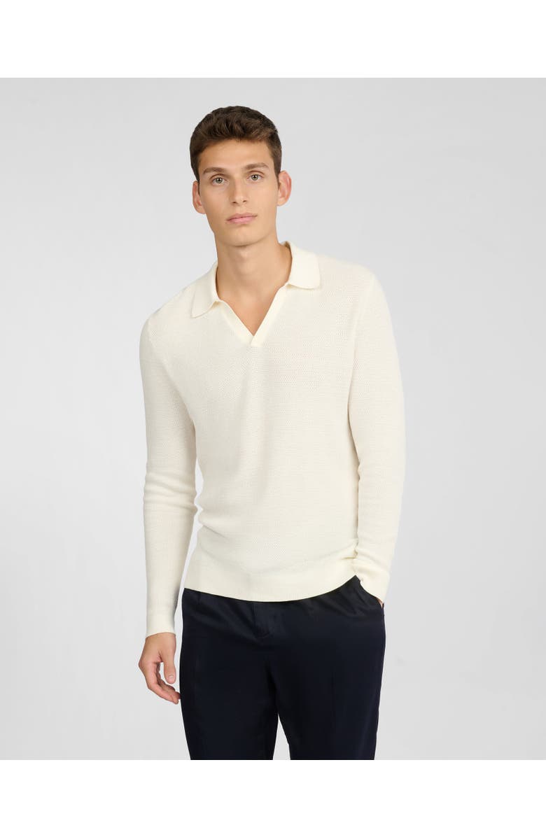 Onia Cotton Textured Long Sleeve Johnny Polo, Main, color, Egret