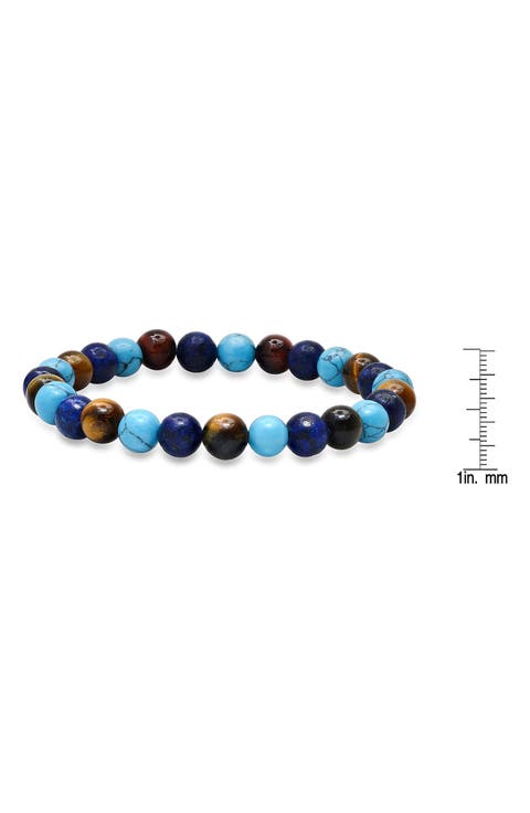 Men's Tiger's Eye, Lapis Lazuli & Turquoise Bead Stretch Bracelet
