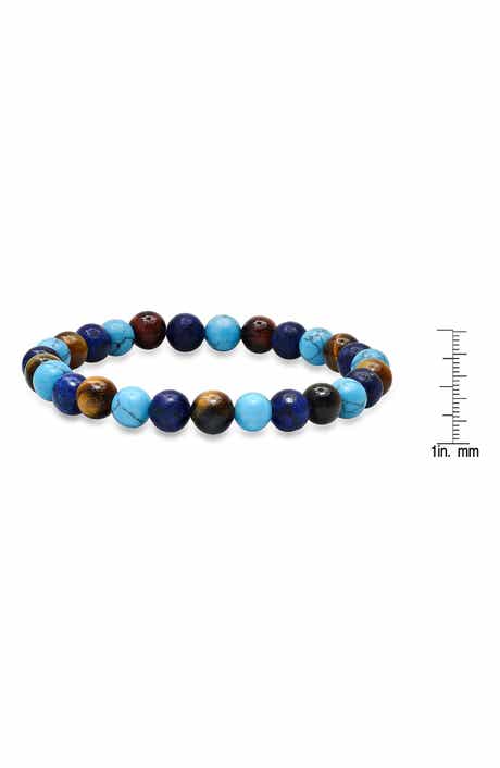 Men's Tiger's Eye, Lapis Lazuli & Turquoise Bead Stretch Bracelet