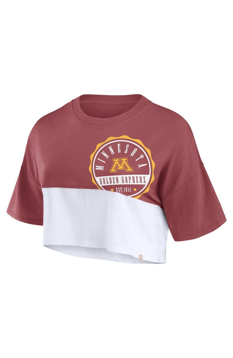 FANATICS Women's Fanatics Branded Maroon/White Minnesota Golden Gophers Oversized Badge Colorblock Cropped T-Shirt, Alternate, color, Maroon