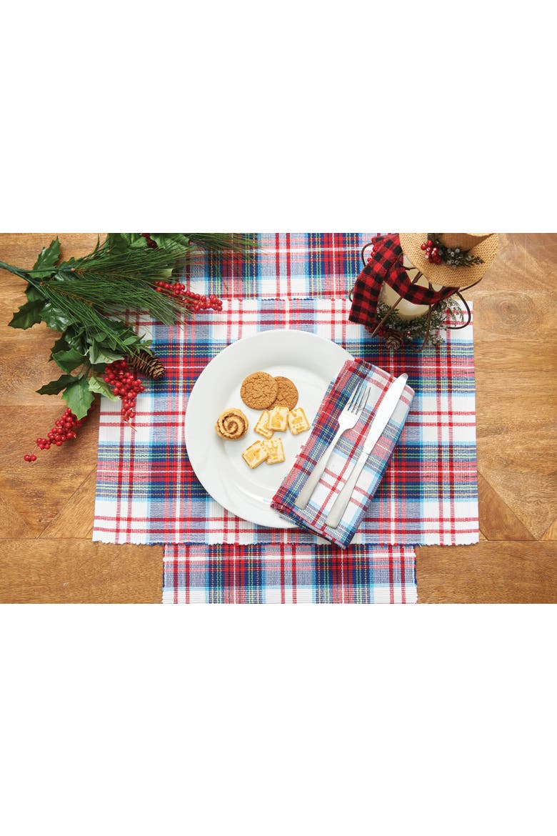 Morris Plaid Red And Green Woven Placemats Set of 6 Rustic Lodge, 13" x 19", Alternate, color, Green