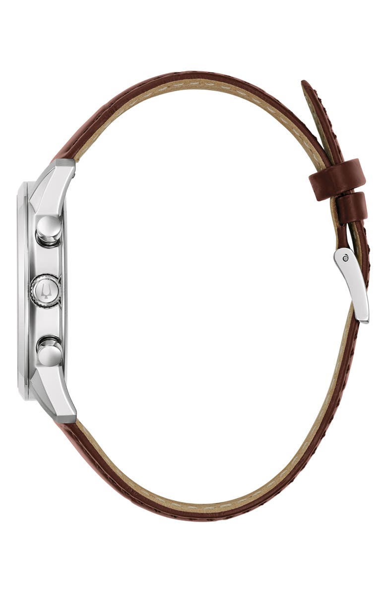 BULOVA Sutton Leather Strap Chronograph Watch, 41mm, Alternate, color, Silver-Tone