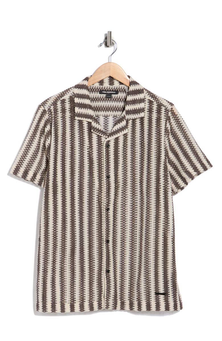 KARL LAGERFELD PARIS Open Weave Camp Shirt, Alternate, color, Natural