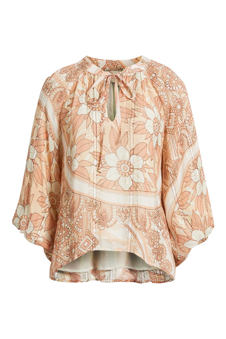 Gefina Floral Metallic Stripe Georgette Top, Alternate, color, TAUPE MULTI