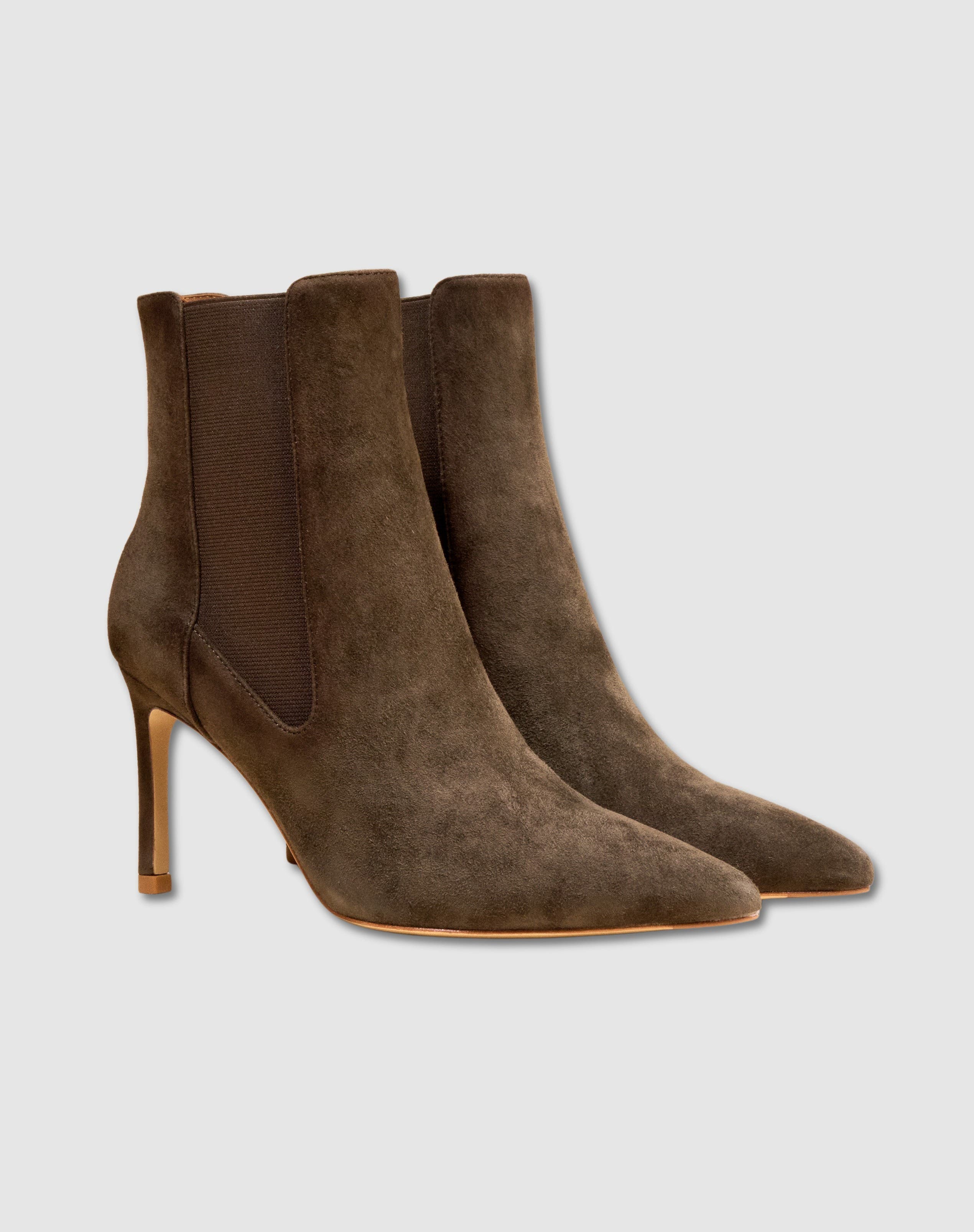 Dora Suede Pointy Ankle Boot, Alternate, color, KHAKI