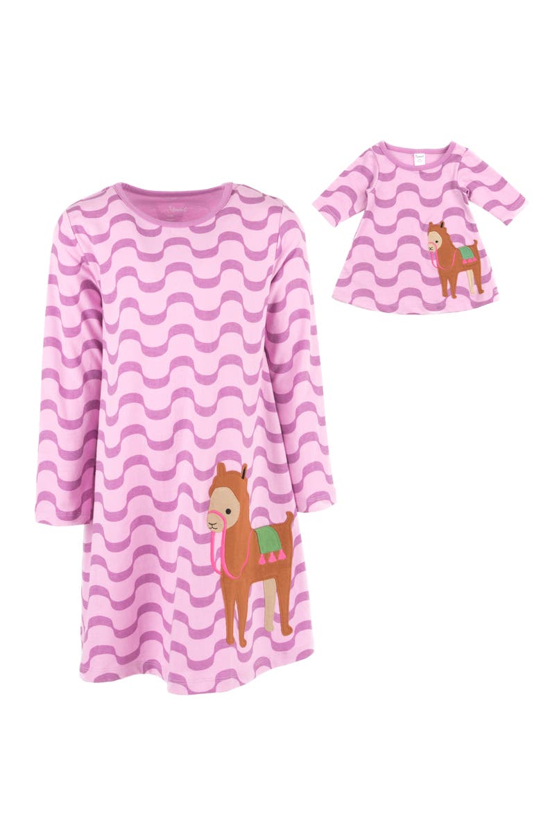 Leveret Girls Cotton Dress with Matching Doll Dress, Printed Design, Alternate, color, Llama