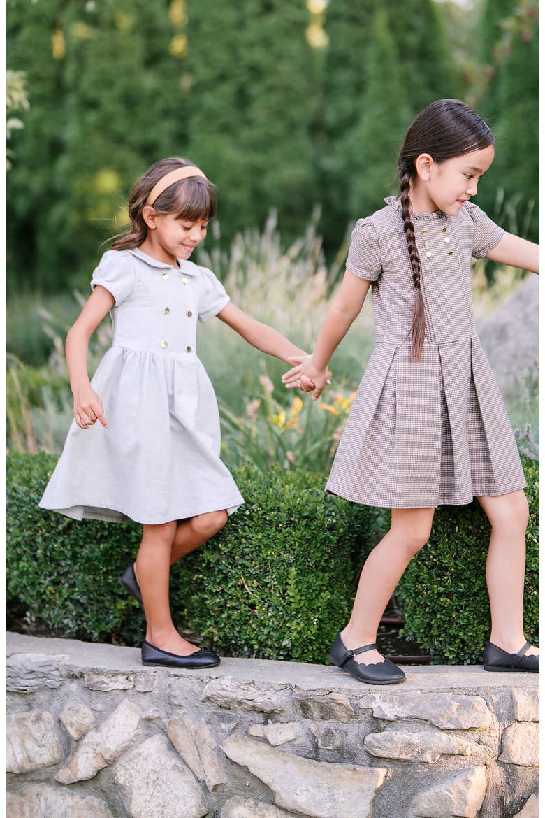 Kids' Organic Double Breasted Flannel Dress with Collar, Alternate, color, Gray Heather Flannel