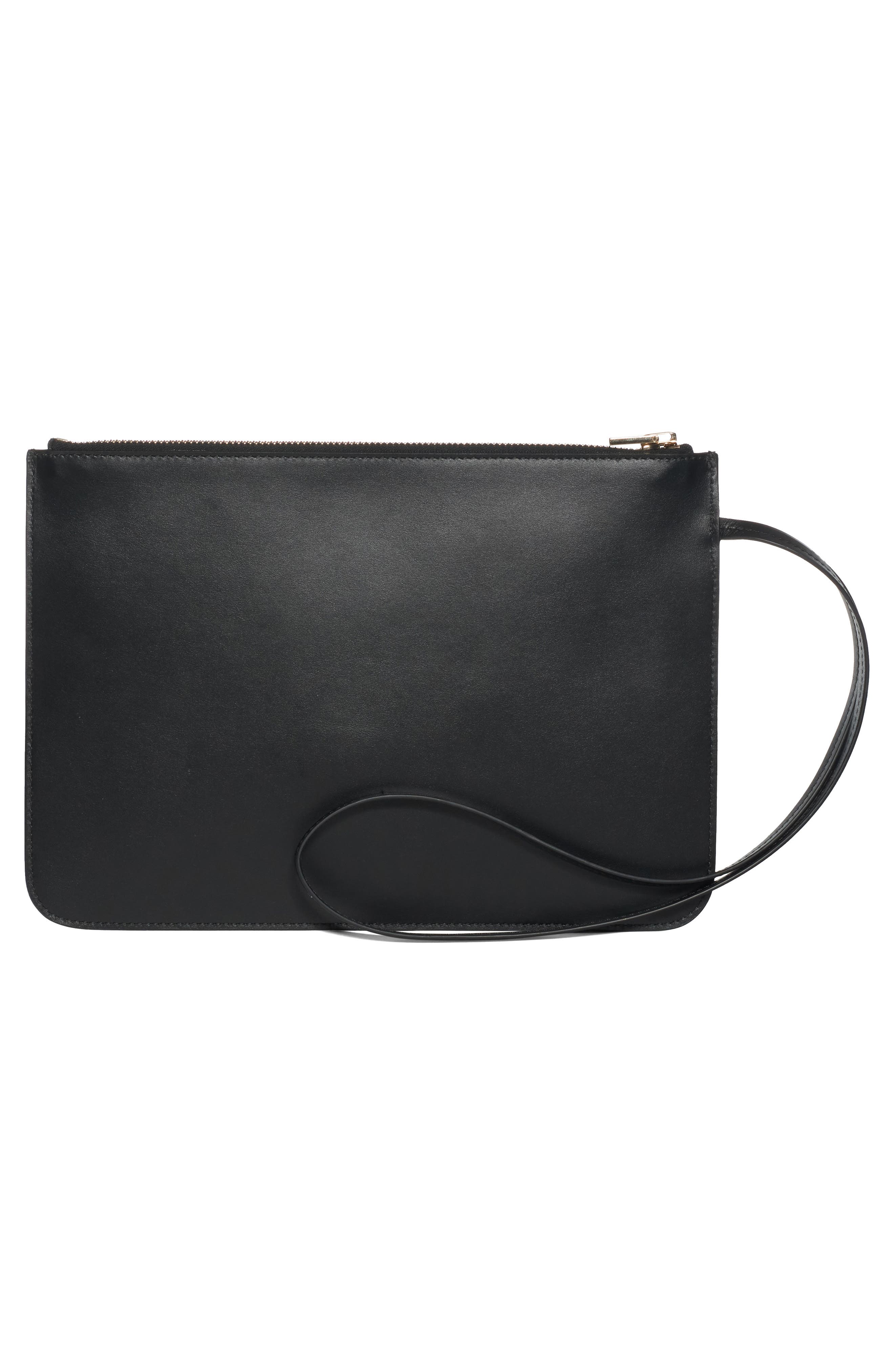 TOM FORD Zip Top Leather Wristlet, Alternate, color, Black