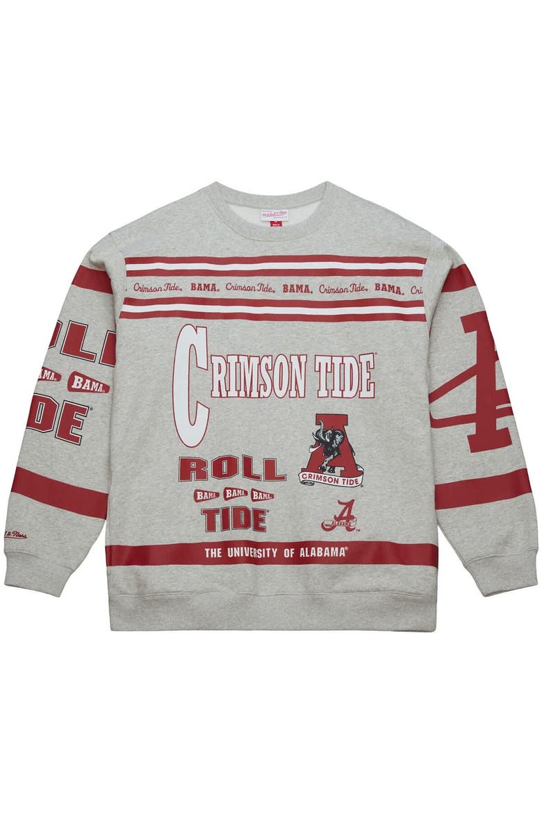 Men's Mitchell & Ness Heather Gray Alabama Crimson Tide All Over Print Sweatshirt, Alternate, color, Heather Gray
