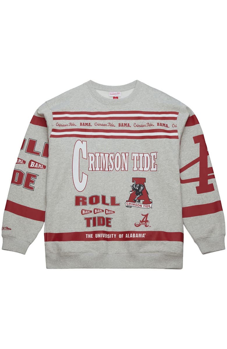 Mitchell & Ness Men's Mitchell & Ness Heather Gray Alabama Crimson Tide All Over Print Sweatshirt, Alternate, color, Heather Gray