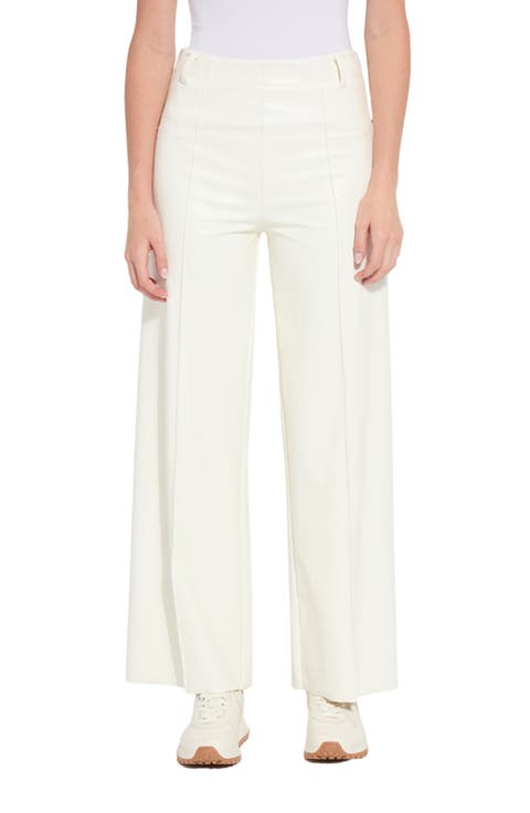Libby High Waist Pintucked Faux Leather Wide Leg Pants