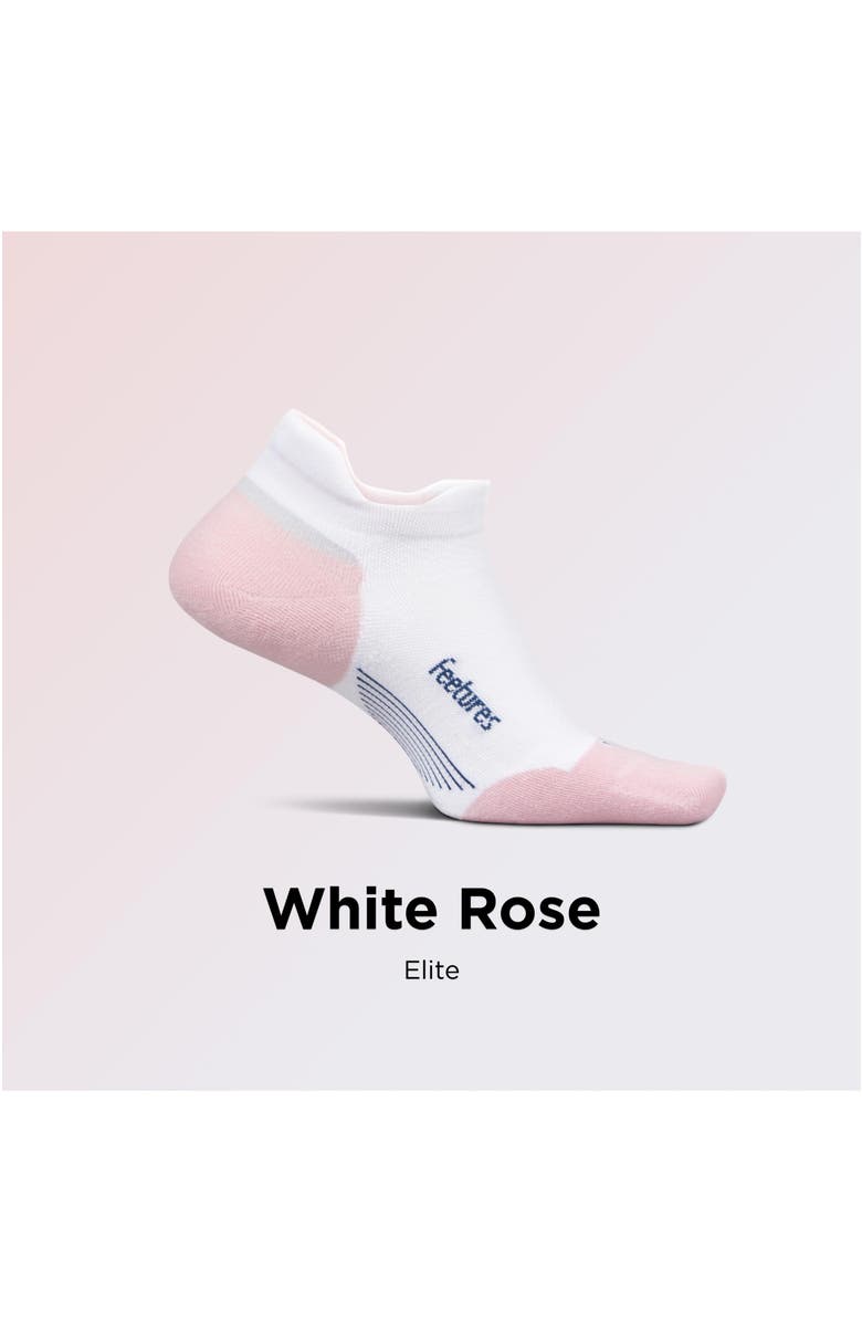 Feetures Elite Max Cushion No Show Tab Ankle Socks Sport Sock with Targeted Compression, Alternate, color, White Rose
