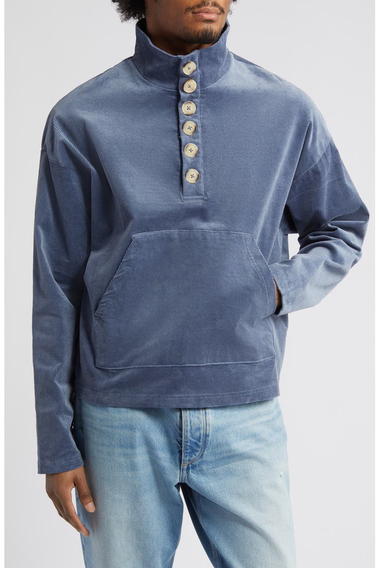 Button Cotton Corduroy Pullover, Alternate, color, NAVY