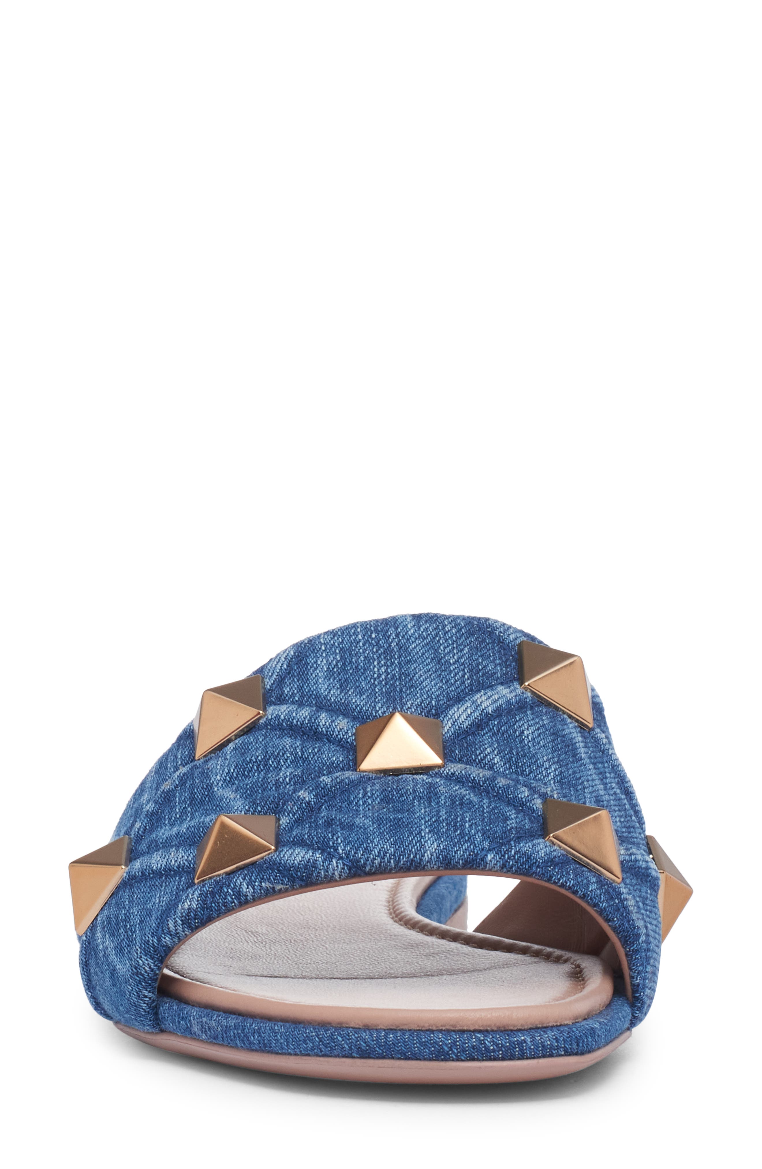 Valentino Garavani Roman Stud Matelassé Denim Slide Sandal, Alternate, color, 
