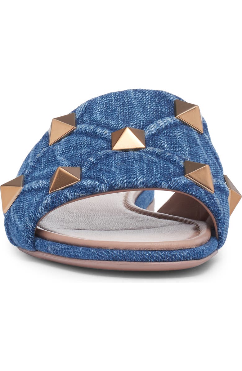 Valentino Garavani Roman Stud Matelassé Denim Slide Sandal, Alternate, color,