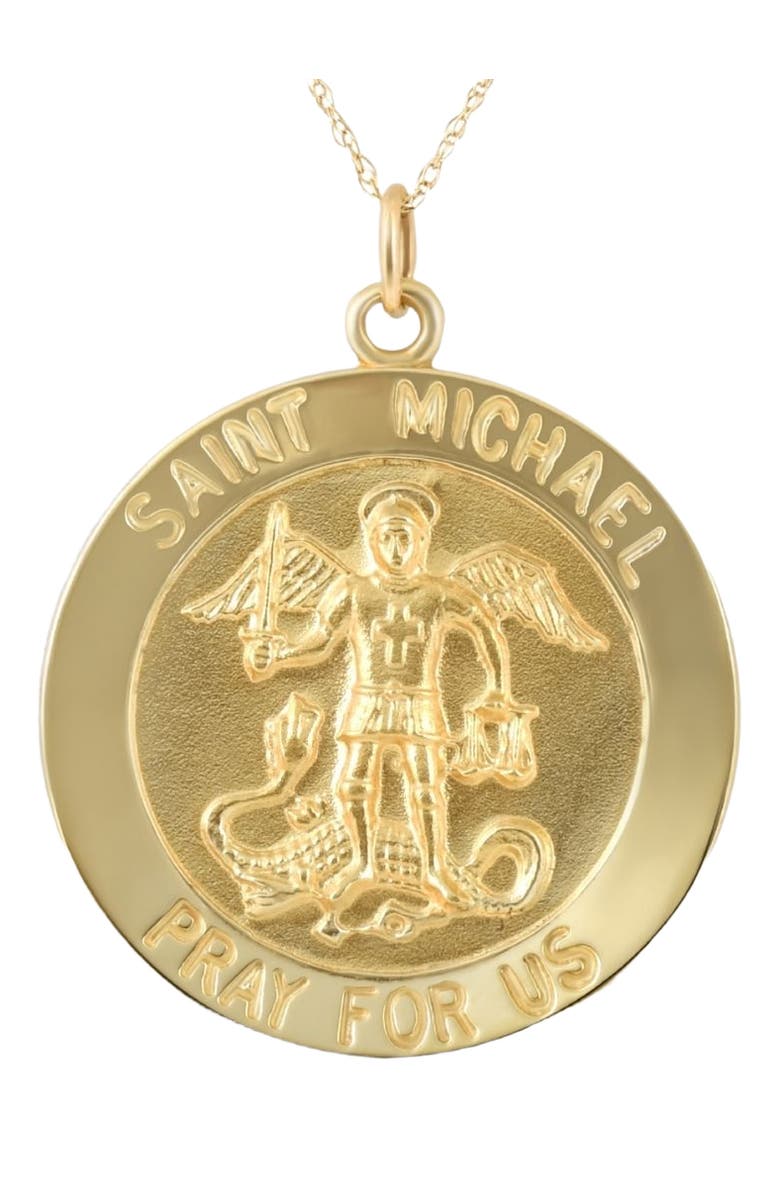 Bliss Diamond 14k Gold St. Michael Medal Pendant  1" Tall 4.5 Grams, Main, color, 