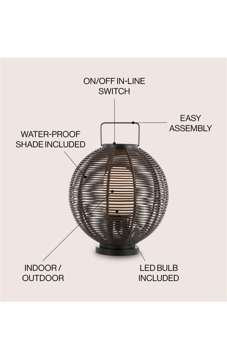 JONATHAN Y Jigu 22" Outdoor Woven Globe Asian LED Lantern, Coffee, Alternate, color, 