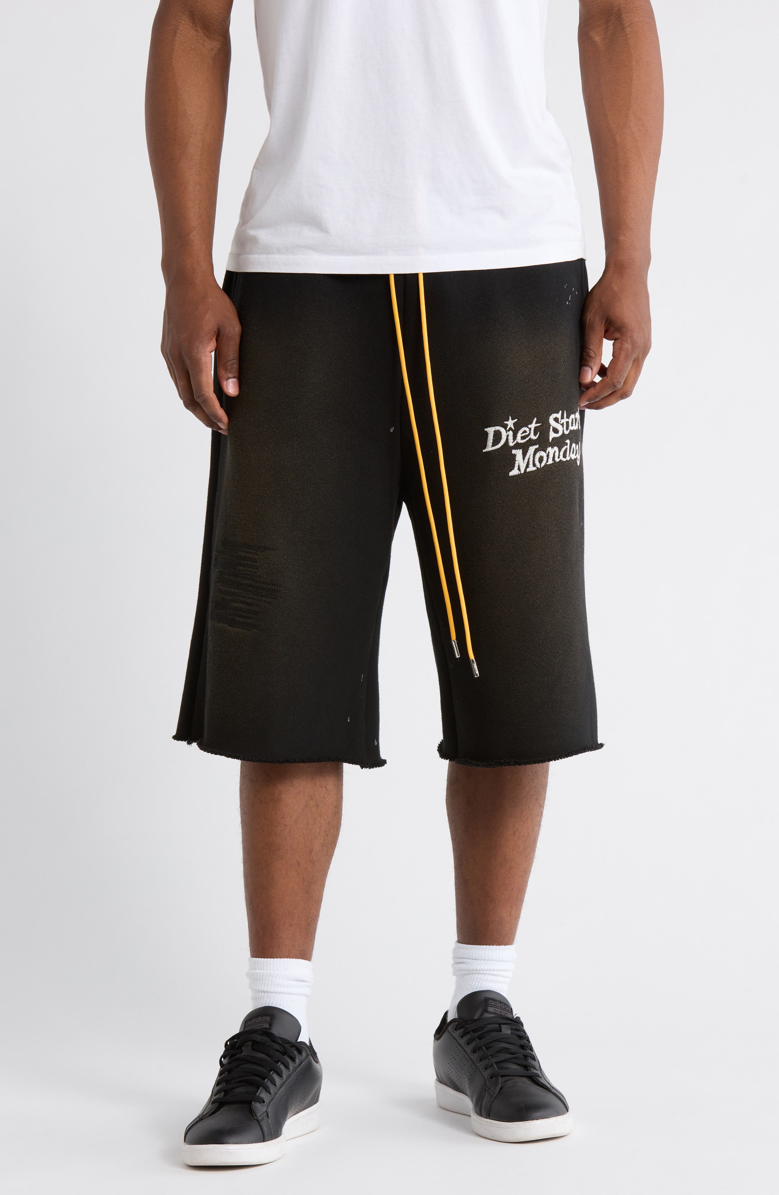 Logo Print Distressed Drawstring Shorts