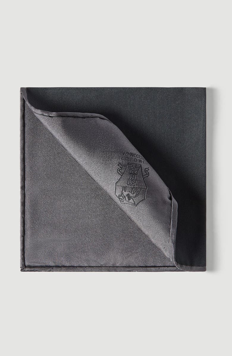 Brunello Cucinelli Silk pocket square with printed logo, Main, color, Anthracite