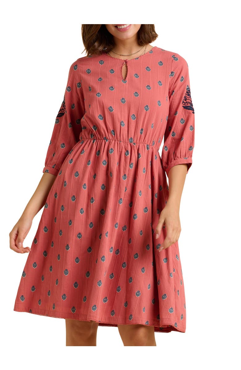 Brakeburn Rolling 3/4 Sleeve Round Neck Midi Dress, Alternate, color, Pink