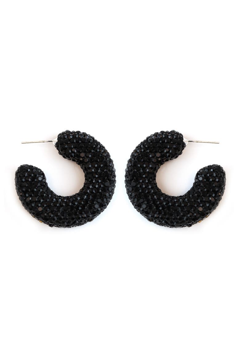 Jet Crystal Hoop Earrings, Main, color, BLACK