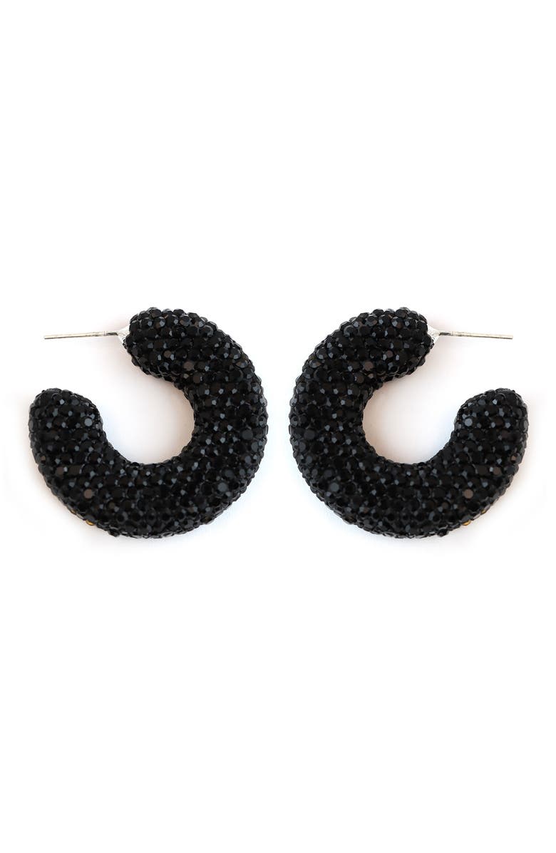 Panacea Jet Crystal Hoop Earrings, Main, color, Black