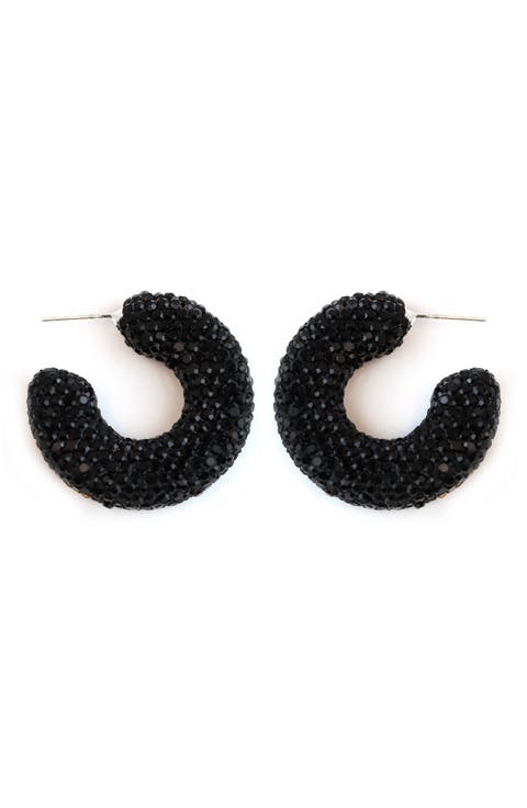 Jet Crystal Hoop Earrings