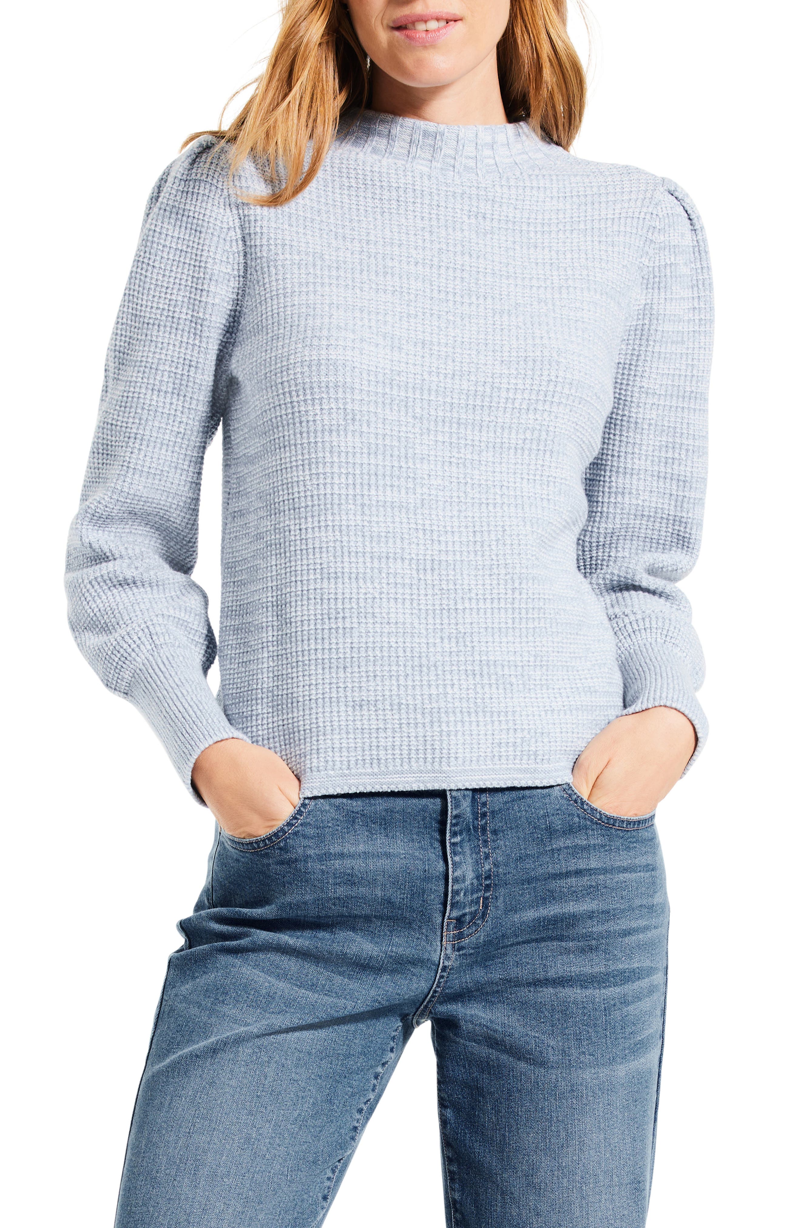 Puff Shoulder Waffle Stitch Sweater