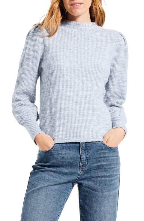 Puff Shoulder Waffle Stitch Sweater (Petite)