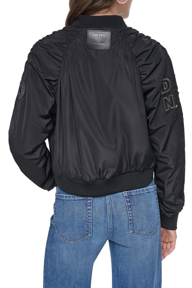 Ruched Pins & Patches Bomber Jacket, Alternate, color, BLACK