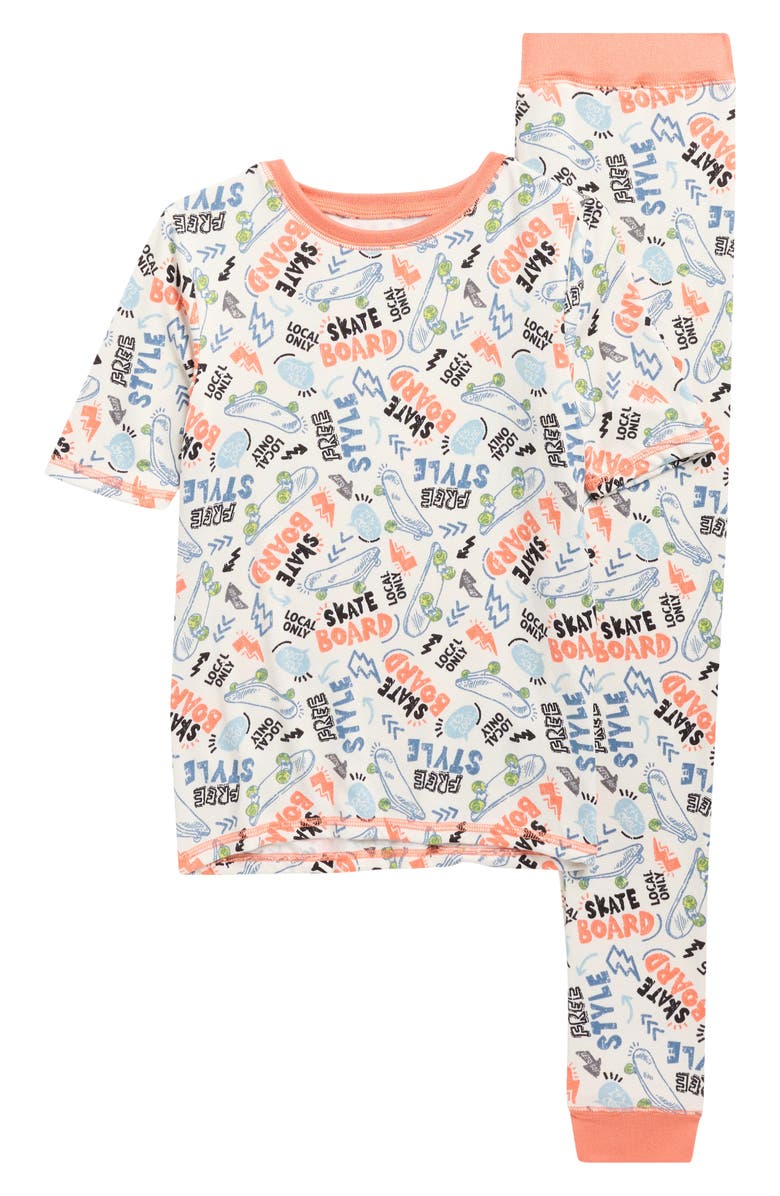 SLEEP ON IT Kids' Print Fitted Short Sleeve Two-Piece Pajamas, Main, color, Cream