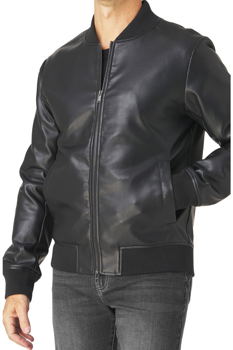 Faux Leather Bomber Jacket, Alternate, color, BLACK