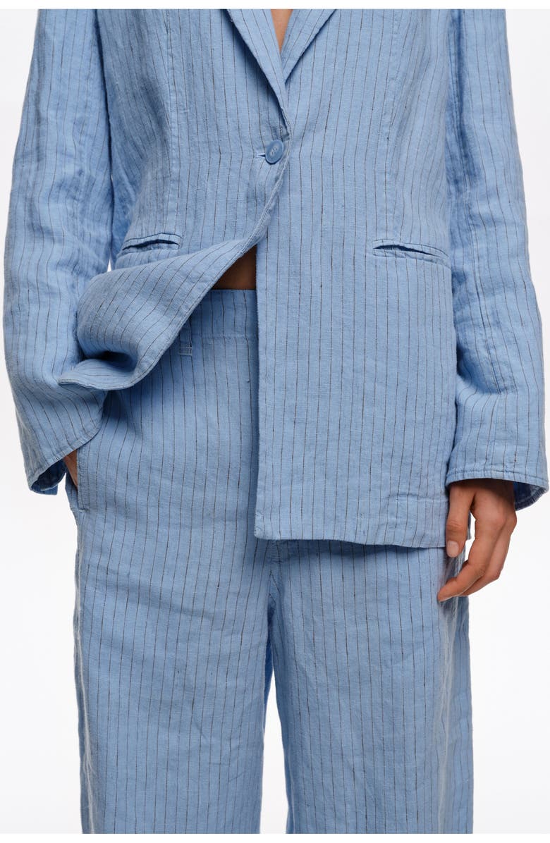 Bimba y Lola Striped Washed Linen Barrel Trousers, Alternate, color, Light Blue