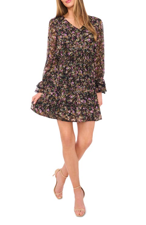 Floral Long Sleeve Tiered Dress