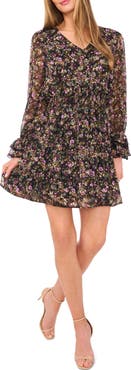 CeCe Floral Long Sleeve Tiered Dress