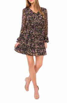 CeCe Floral Long Sleeve Tiered Dress