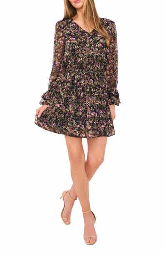 CeCe Floral Long Sleeve Tiered Dress