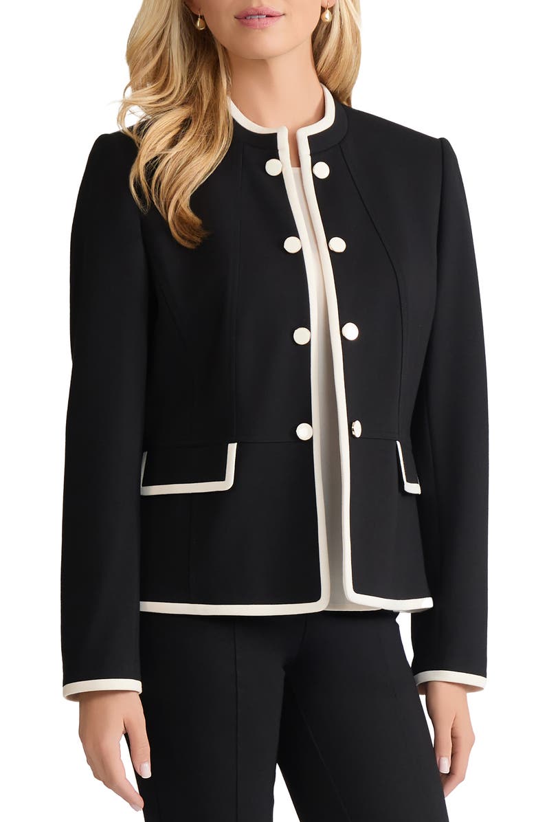 Jones New York Open Front Military Jacket, Alternate, color, Jones Black/ Jones White