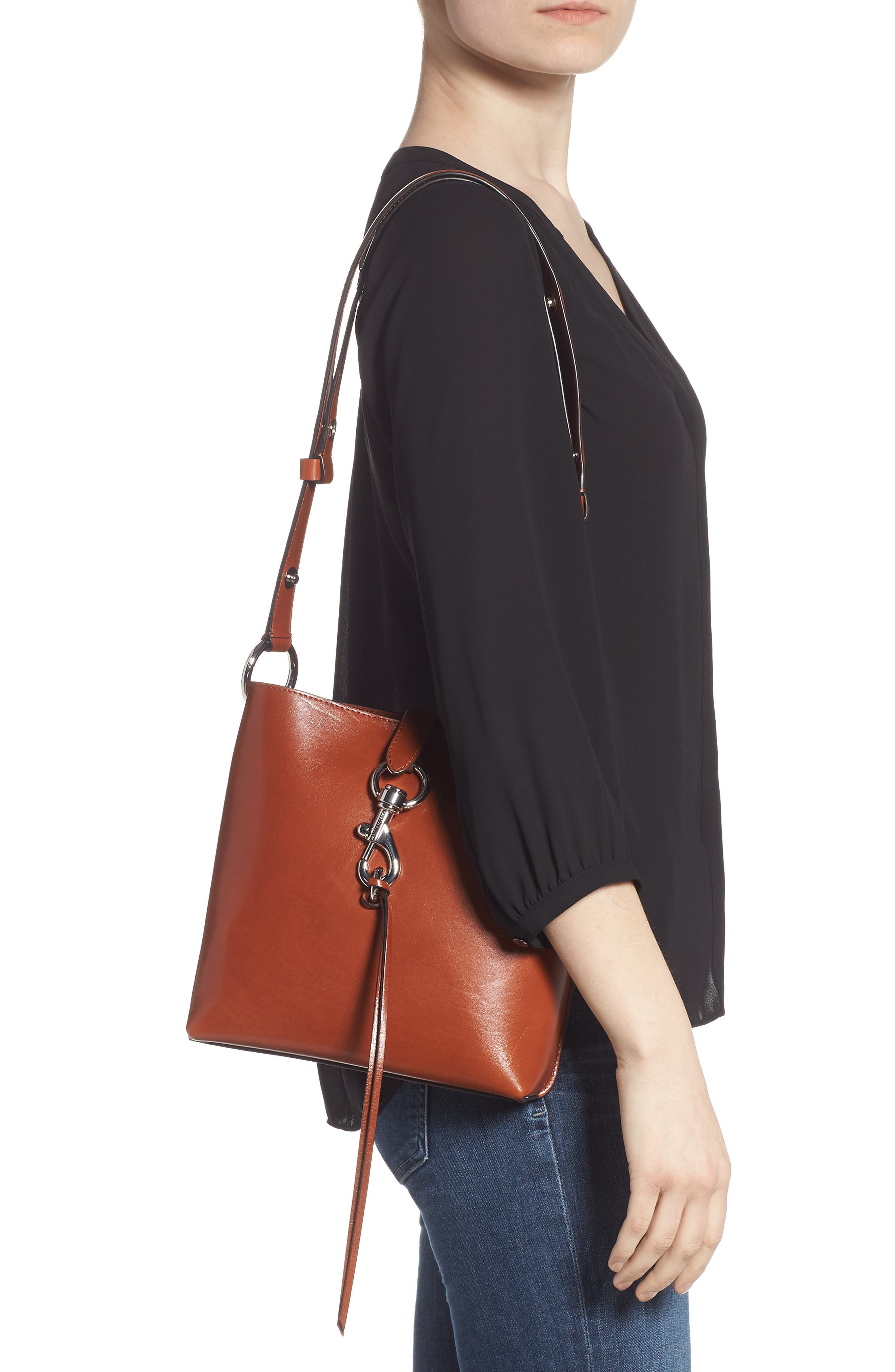 Small Megan Leather Feed Bag, Alternate, color, ACORN