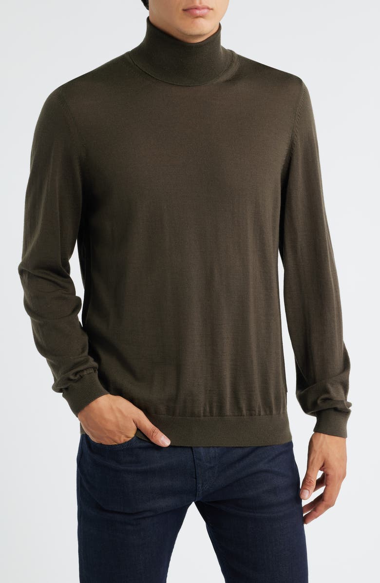 BOSS Musso Virgin Wool Turtleneck Sweater, Main, color, Open Brown