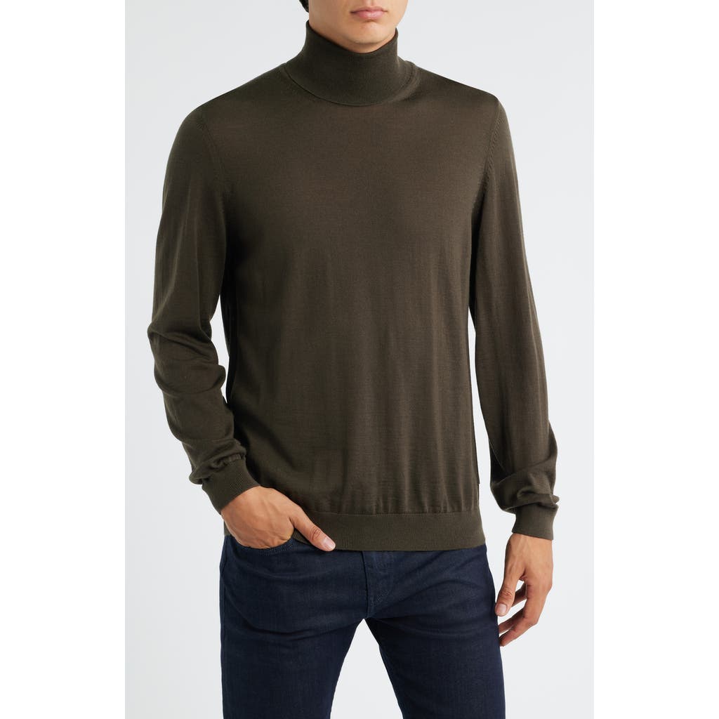 Hugo Boss Mock-neck Sweater In Structured Cotton And Virgin Wool In Brown