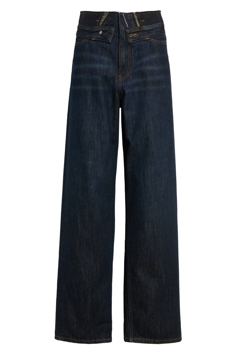 Layered Waist Wide Leg Jeans, Main, color, DARK BLUE