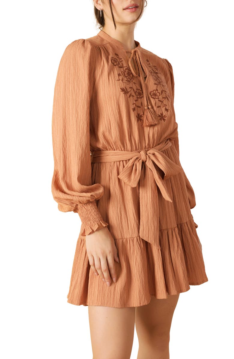 FLYING TOMATO Bishop Sleeve Tiered Minidress, Alternate, color, Dusty Terra Cotta