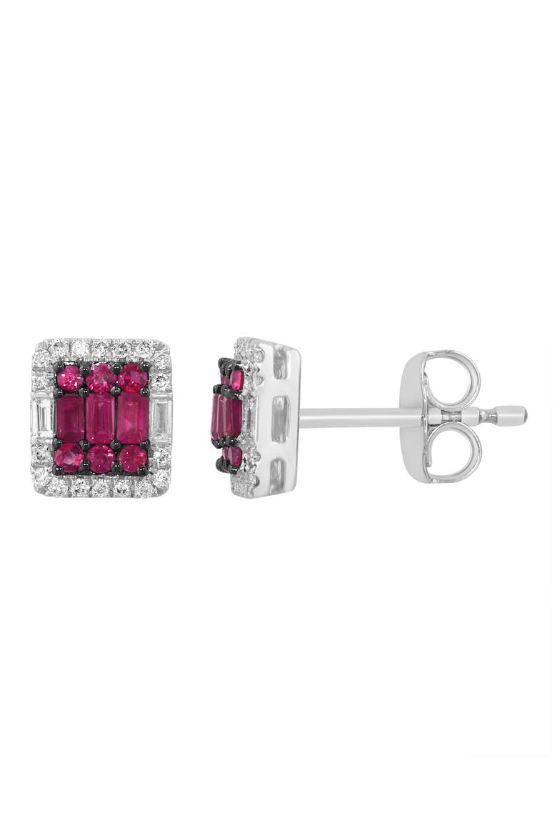 Sterling Silver Diamond Halo Ruby Stud Earrings, Alternate, color, RED