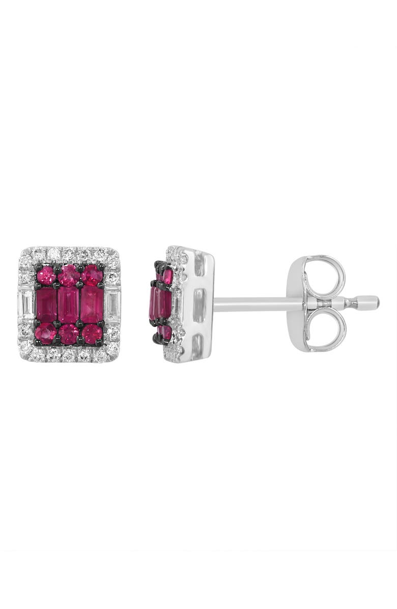 EFFY Sterling Silver Diamond Halo Ruby Stud Earrings, Alternate, color, Red