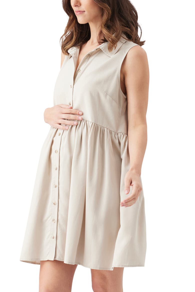 Chloe Button Down Sleeveless Tencel Maternity Dress, Alternate, color, Sand
