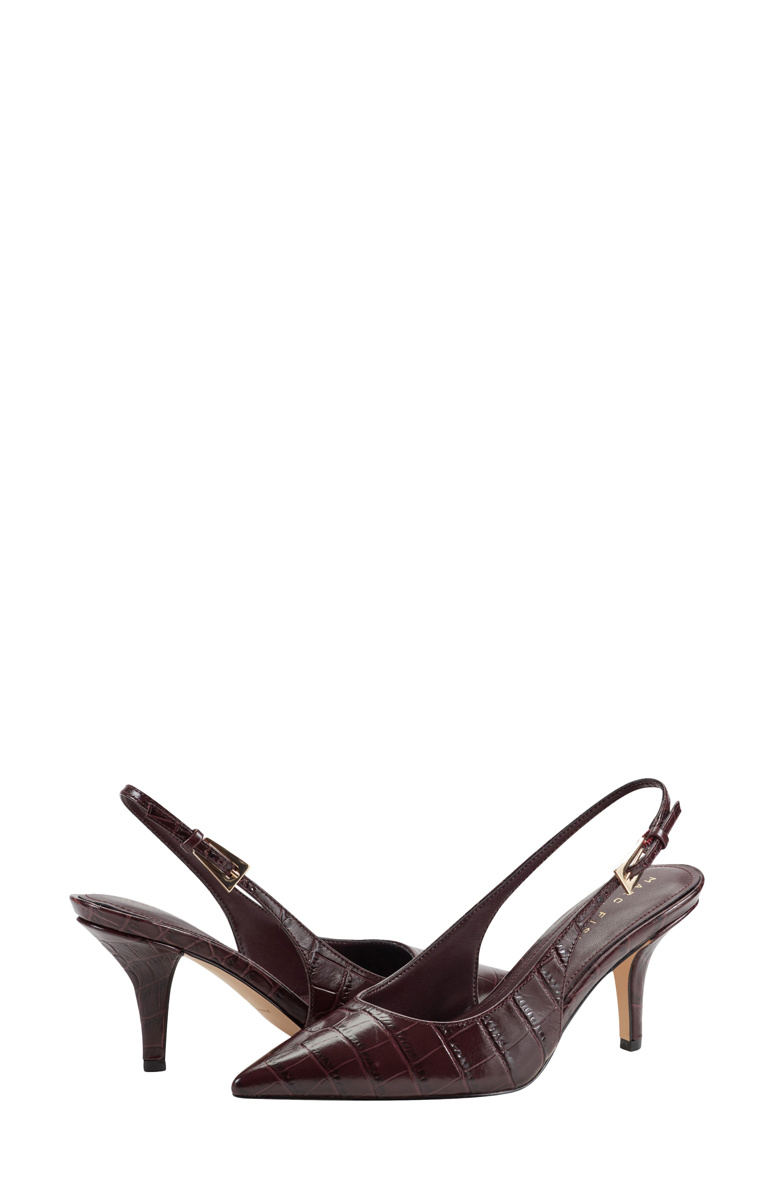Marc Fisher LTD Dorie Slingback Pointed Toe Pump, Alternate, color, Dark Brown/Croc Embossed