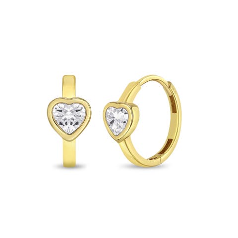 14k Sparkling Heart Hoop Earrings