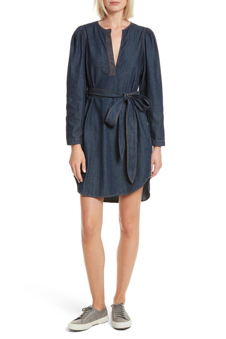 Belted Denim Dress, Main, color, DARK WASH